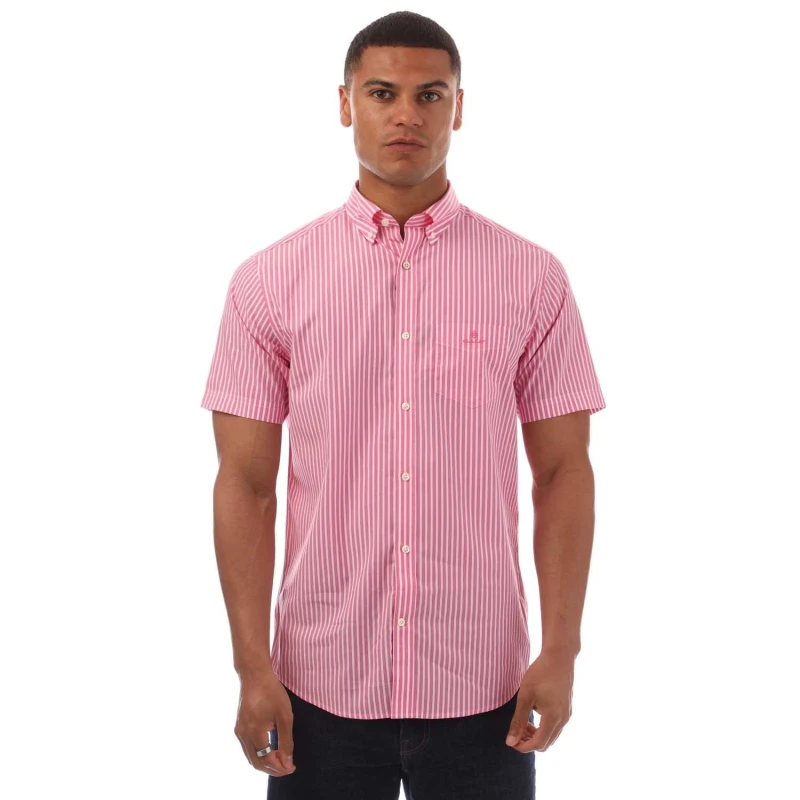 Image of Gant Regular Fit Striped Short Sleeve Broadcloth Shirt Pink male S
