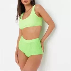 Image of Missguided High Waisted Crinkle Bikini Bottoms - Green