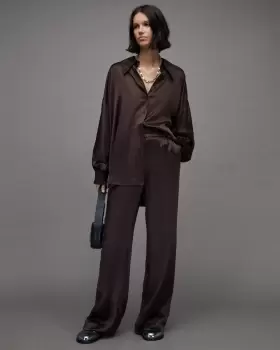 Image of AllSaints Charli Silk Blend Wide Leg Fit Trousers