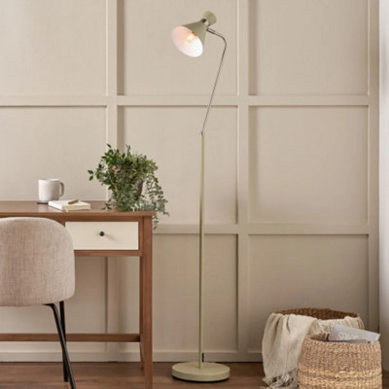 Image of Pacific Lifestyle Sage Green Brushed Silver Metal Floor Lamp