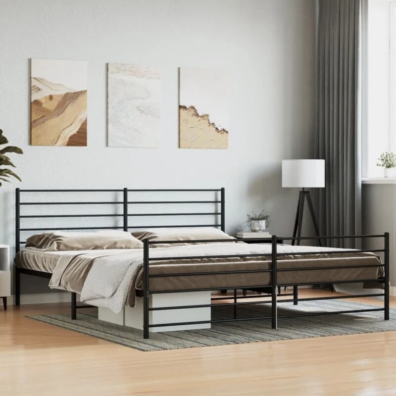 Image of JINLEFU Metal Bed Frame without Mattress with Footboard Black 200x200cm vidaXL JRVDZX-352344_DE