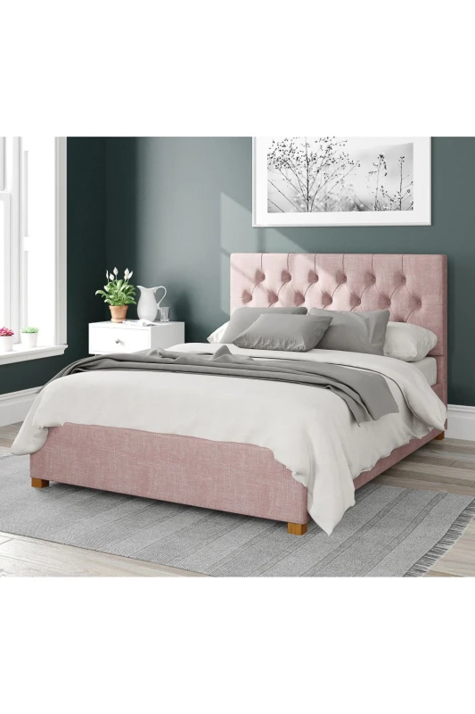 Image of Aspire Aspire Olivier Upholstered Ottoman Storage Bed, Pure Pastel Cotton Fabric in Rose Size: Double Rose Double Unisex 5057632169013