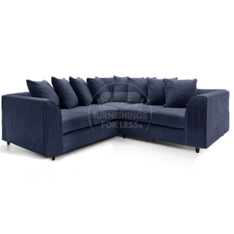 Image of Furnishings For Less UK Ferguson Navy Blue 5 Seater Fabric Corner Sofa L Shaped Jumbo Cord - Scatter Back