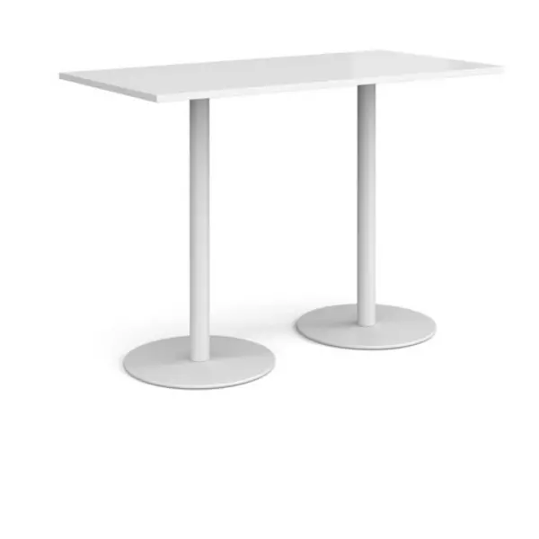 Image of Monza Monza rectangular poseur table with flat round white bases 1600mm x 800mm - white White MPR1600-WH-WH