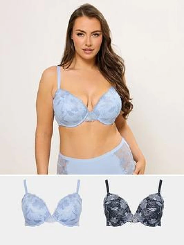 Image of Yours Womens 2 Pack Embroidered Floral Padded Bras Size: 46D Multicolor Female 46D