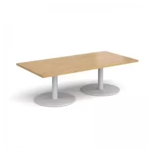 Image of Monza rectangular coffee table with flat round white bases 1600mm x