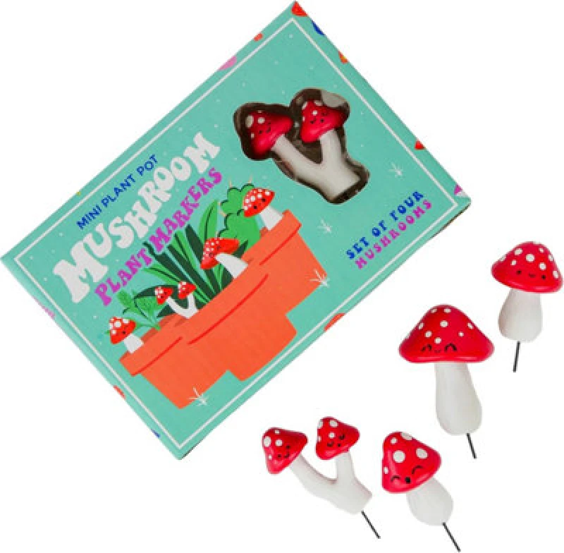 Image of Gift Republic Mini Plant Pot Decor Markers Set - Red Mushrooms