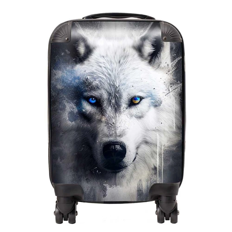 Image of Warren Reed - Designer White Wolf Face Splashart Dark Background Suitcase Size: Medium White Unisex Medium