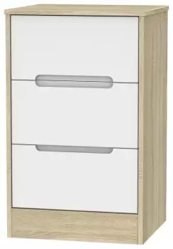 Image of Toulouse 3 Drawer Bedside Table - White & Oak Effect