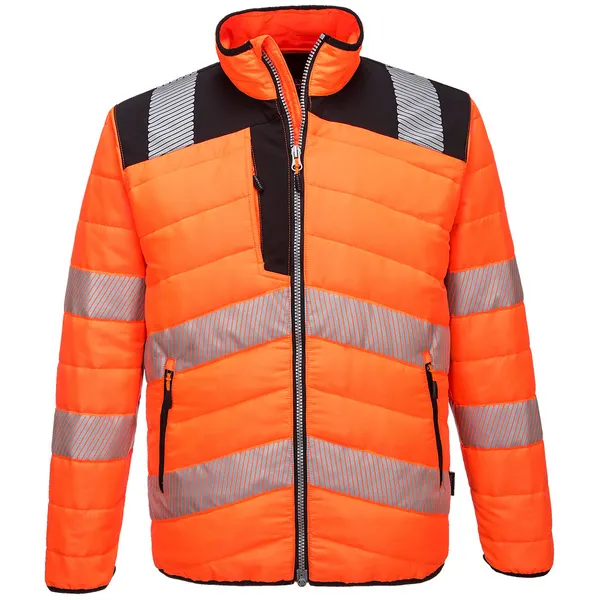 Image of Portwest PW3 Mens Hi Vis Baffle Jacket PW371OBRS Colour: Orange / Black