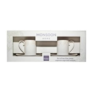 Image of Denby Monsoon Lucille Gold Espresso Cup and Saucer Set X 2