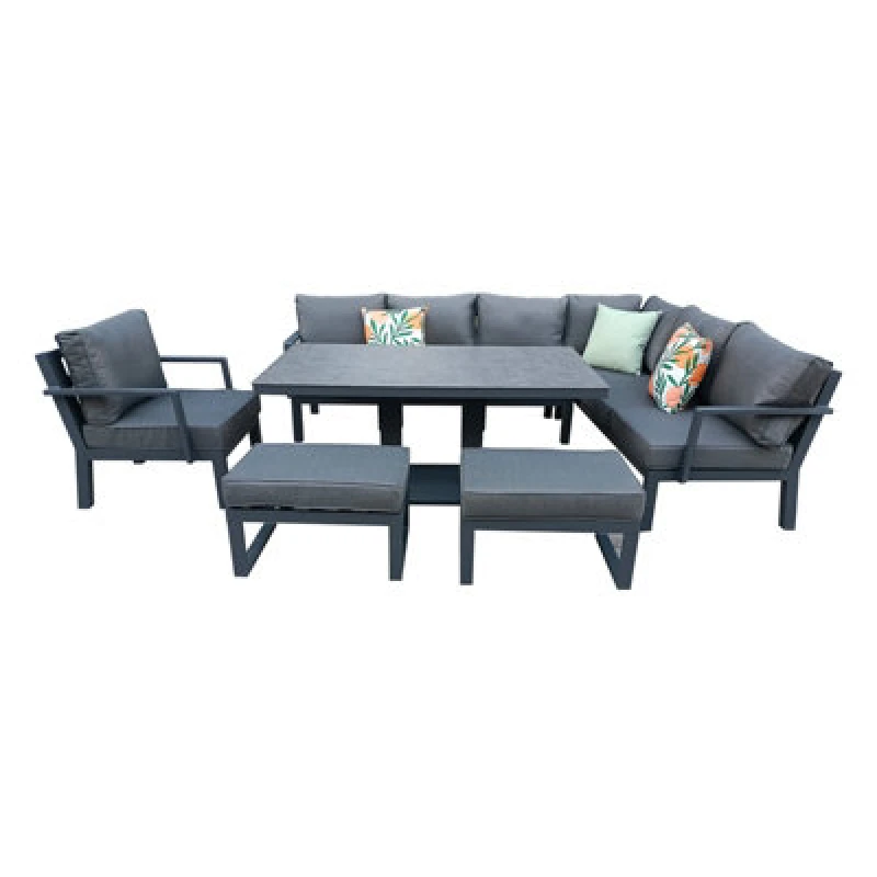 Image of 9 Seater Aluminium Frame Garden Corner Sofa Set With Rising Dining Table