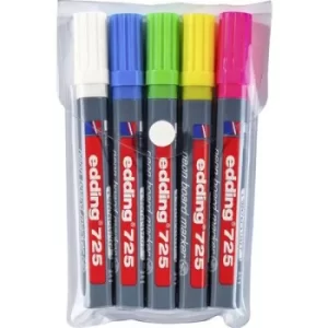 Image of Edding 4-725-5 e-725 Whiteboard marker set White, Neon blue, Neon yellow, Neon green, Neon pink
