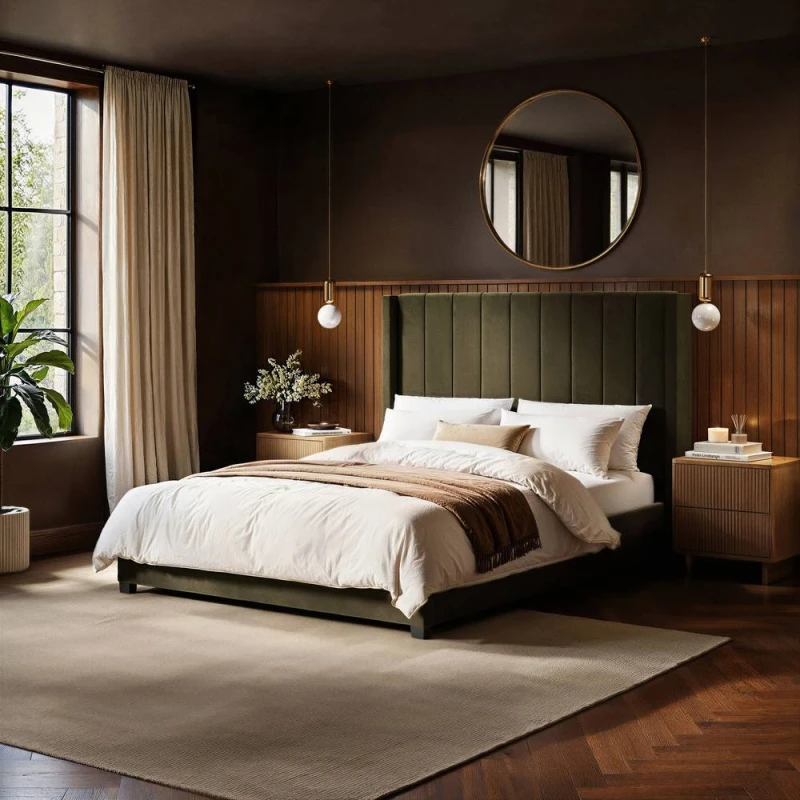 Image of Flair Tiggy Ottoman Bed with Winged Headboard Khaki Velvet in Green Size: Double Green Unisex Double