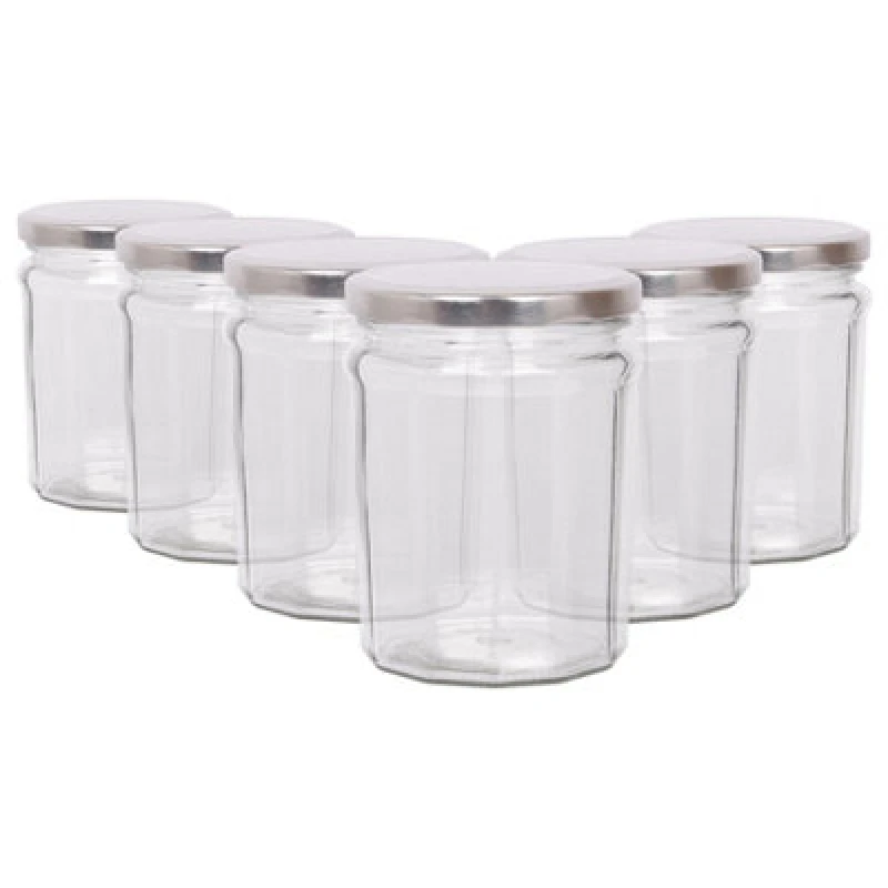 Image of Argon Tableware Glass Jam Jars With Silver Lids - 380Ml - Pack Of 6