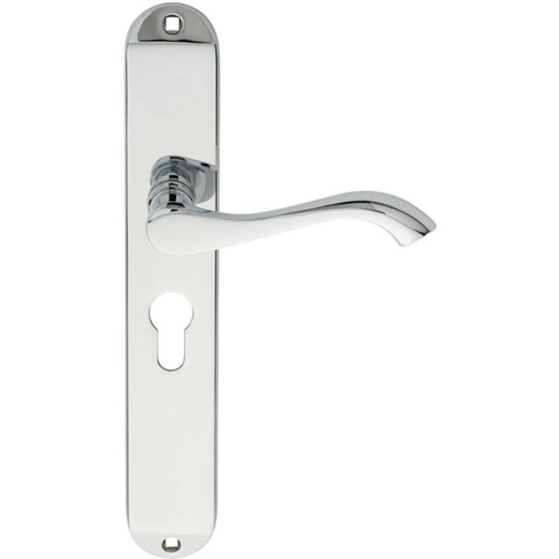Image of Loops PAIR Curved Lever on Long Slim Euro Lock Backplate 241 x 40mm Polished Chrome Multi