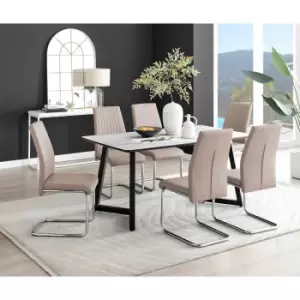 Image of Furniture Box Carson White Marble Effect Dining Table and 6 Cappuccino Lorenzo Chairs