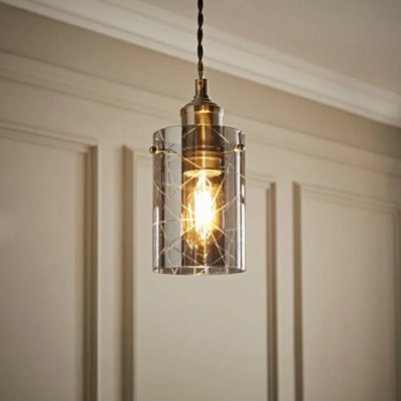 Image of ValueLights Elsie Smoked Glass Patterned Ceiling Small Cylinder Lamp Shade Grey