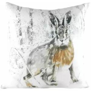 Image of Evans Lichfield Christmas Hare Watercolour Print Cushion Cover, Multi, 43 x 43 Cm