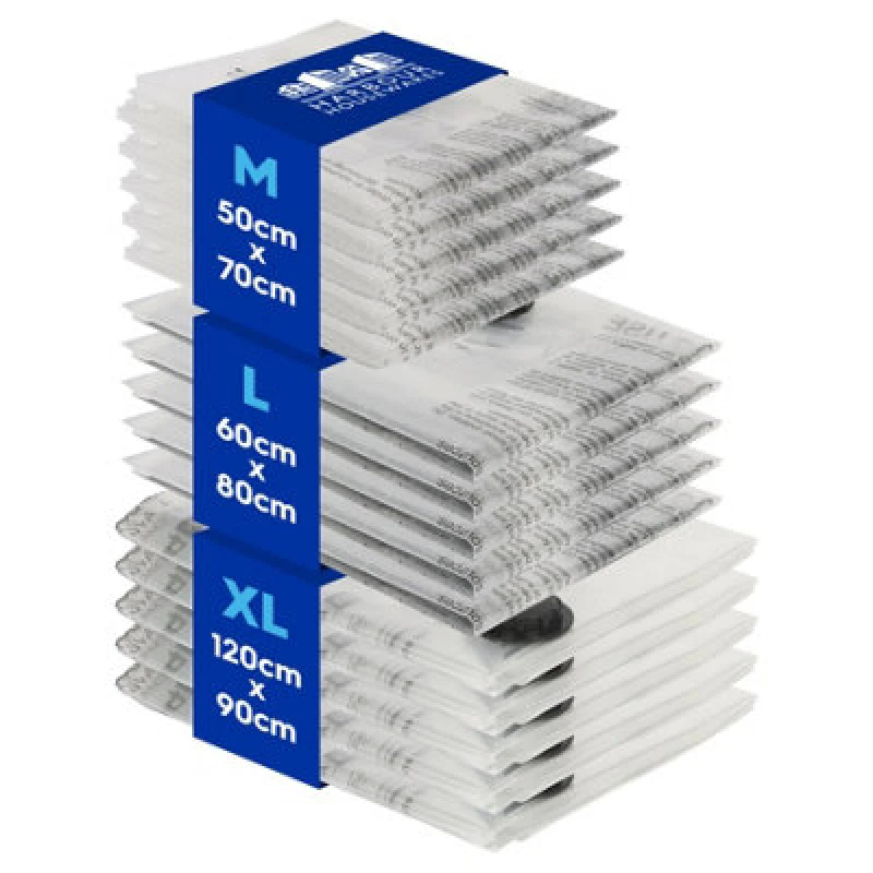 Image of Harbour Housewares 15X Vacuum Storage Bags Set - 3 Sizes - Reusable Clothes Suction Space Saver Organiser Zip Lock Luggage Bag