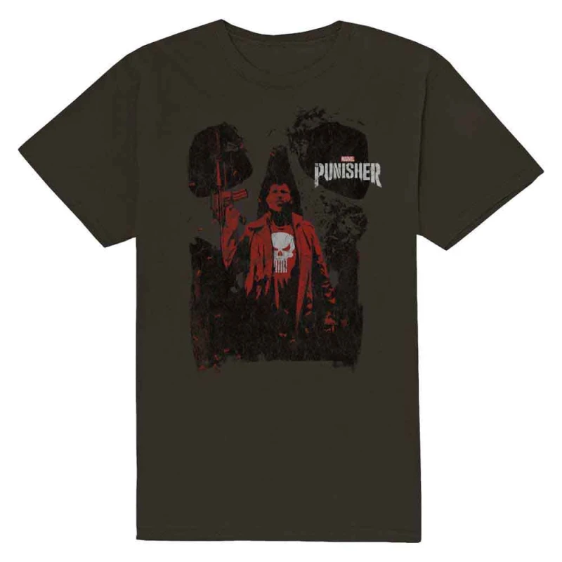 Image of Marvel Punisher Red Outline T Shirt Grey unisex