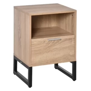 Image of HOMCOM Bedside Table with Drawer and Shelf, Living Room End Table with Steel Frame, Nightstand for Bedroom
