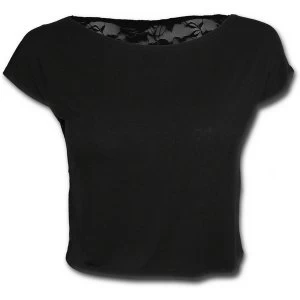 Image of Gothic Elegance Lace Back Crop Womens XX-Large Short Sleeve Top - Black