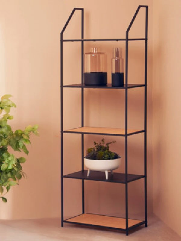 Image of Premier Housewares Open And Functional Storage Five Tier Shelf Unit, Metal Frame Unit, Sturdy And Durable Wooden Bookshelf Natural