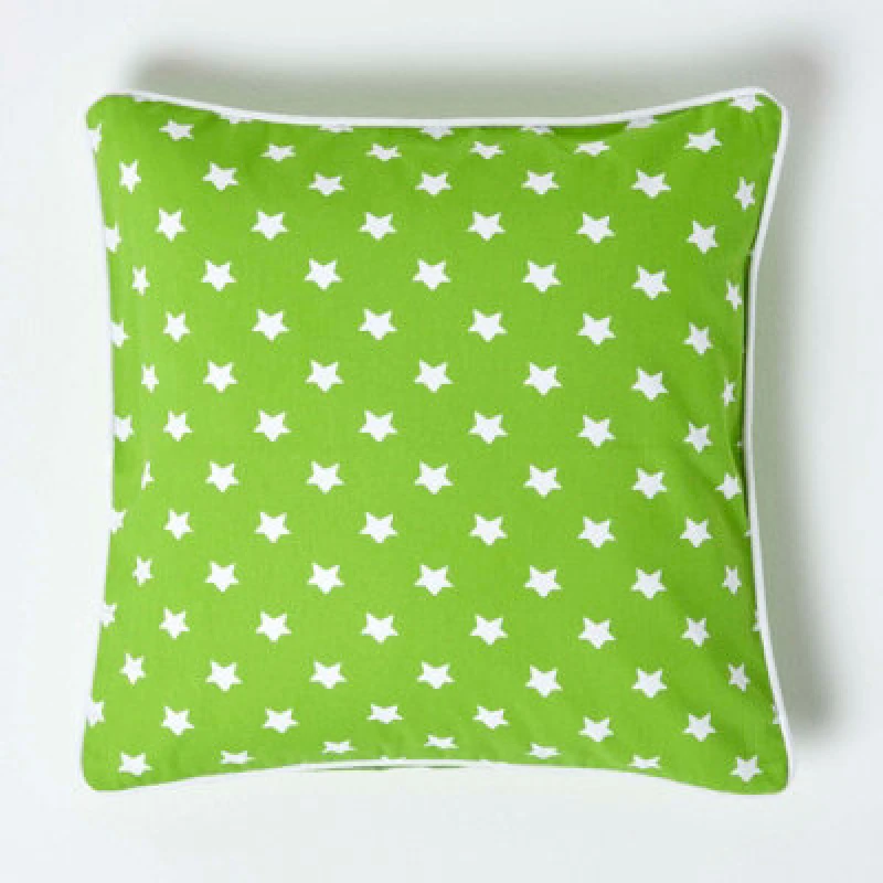 Image of Homescapes Cotton Green Stars Cushion Cover, 45 X 45 Cm