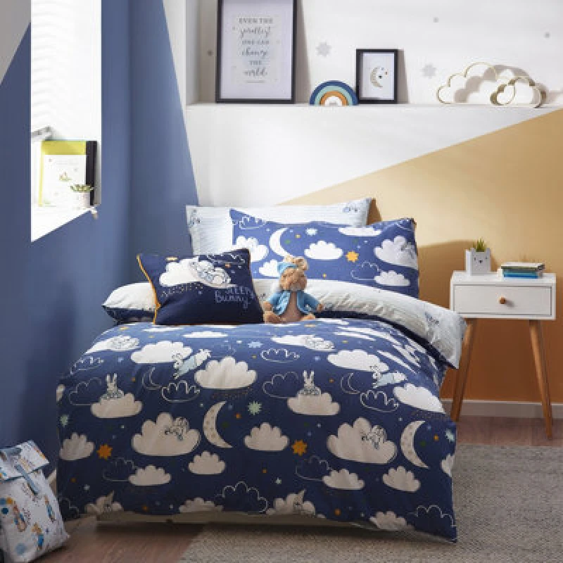 Image of Peter Rabbit Sleepy Head Single Duvet Cover Set, Polyester, Cotton, Blue