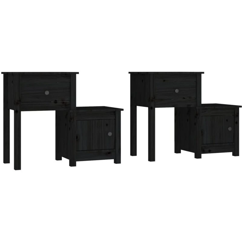 Image of Vidaxl Bedside Cabinet 2 Pcs Black 79.5X38X65.5cm Solid Wood Pine, Black 814548