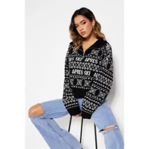 Image of I Saw It First Half Zip Apres Ski Fairisle Jumper - Black