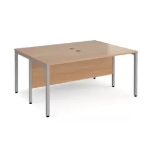 Image of Office Desk 2 Person Rectangular Desk 1600mm Beech Tops With Silver Frames 1200mm Depth Maestro 25