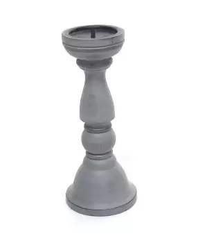 Image of Chunky Carved Wooden Pillar Church Candle Holder Grey, Medium 38cm High