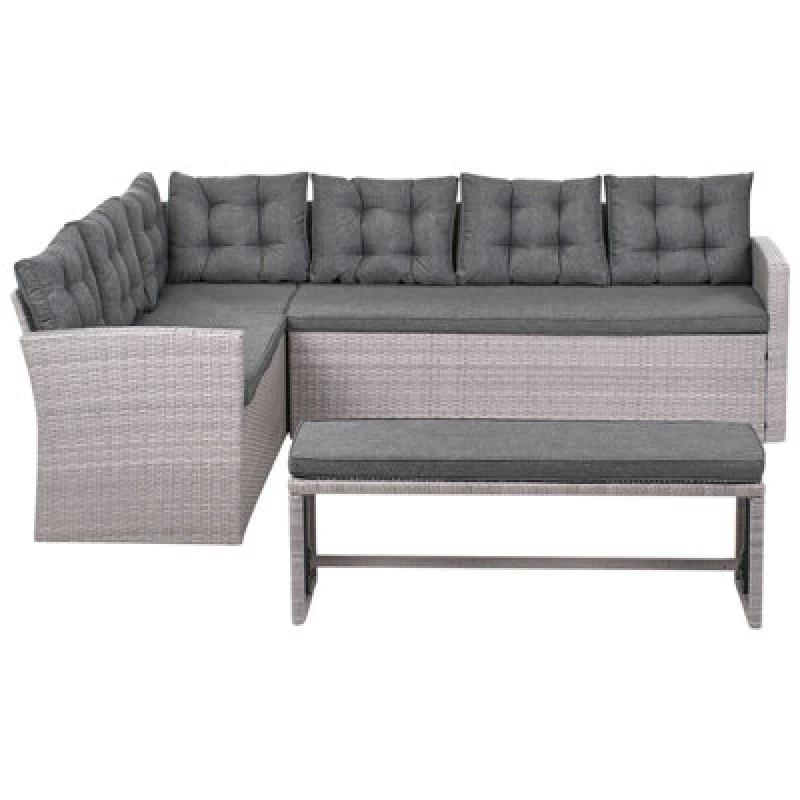 Image of Beliani 8 Seater Pe Rattan Garden Corner Sofa With Bench Grey Viterbo