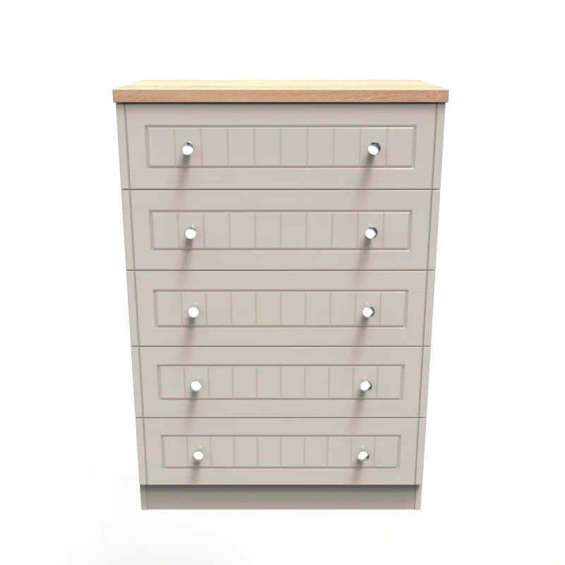 Image of Ready Assembled 2 U Norton 5 Drawer Chest (Ready Assembled) in Taupe Size: Large Taupe Unisex Large
