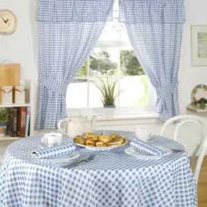 Image of Molly Gingham Check Kitchen Pencil Pleat Curtains, Blue, 46 x 48" - Emma Barclay