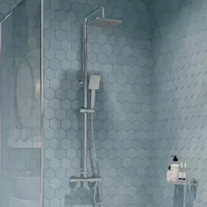 Image of Gainsborough GDSE Thermostatic Bar Mixer Shower Adjustable Drencher Heads Square - Silver