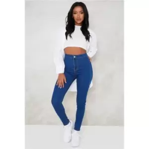 Image of I Saw It First Mid Wash Petite Basic High Waisted Disco Skinny Jeans - Blue