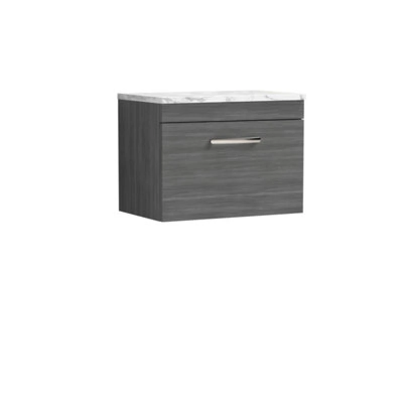 Image of Nuie Athena Wall Hung 1-Drawer Vanity Unit With Laminate Worktop In Anthracite Woodgrain
