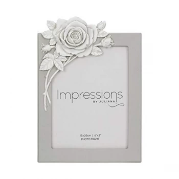 Image of 6" x 8" - Impressions Grey Resin Photo Frame with Rose