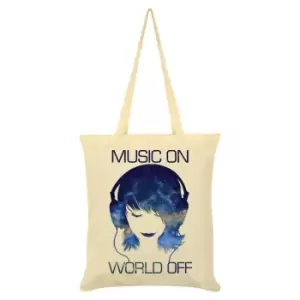 Image of Grindstore Music On World Off Tote Bag (One Size) (Cream)