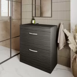 Image of Nuie - Athena Floor Standing 2-Drawer Vanity Unit and Worktop 800mm Wide - Charcoal Black Woodgrain