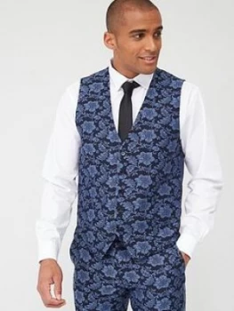 Image of Skopes Standard Morrissey Floral Jacquard Weave Waistcoat - Navy