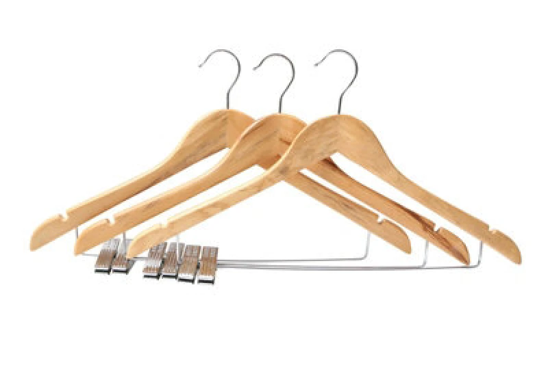 Image of Premier Housewares Durable 3Pc Wood Cloths/Hang W/ Trou Clips, Versatile Clothes Hanger, Notched Sides Coat Hanger For Wardrobe Natural
