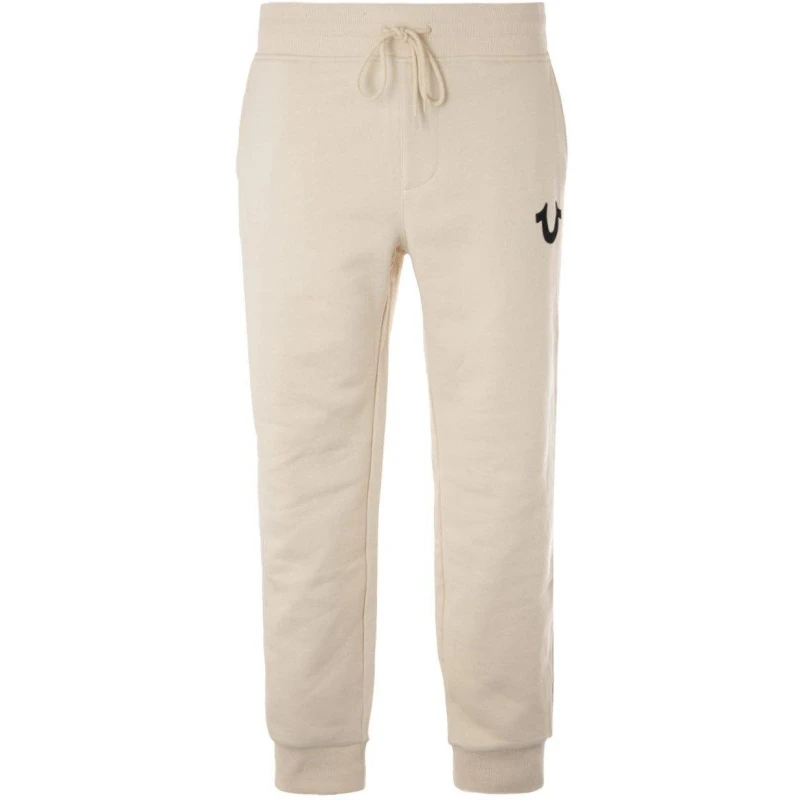 Image of True Religion Flocked Horseshoe Logo Joggers - Beige Beige L