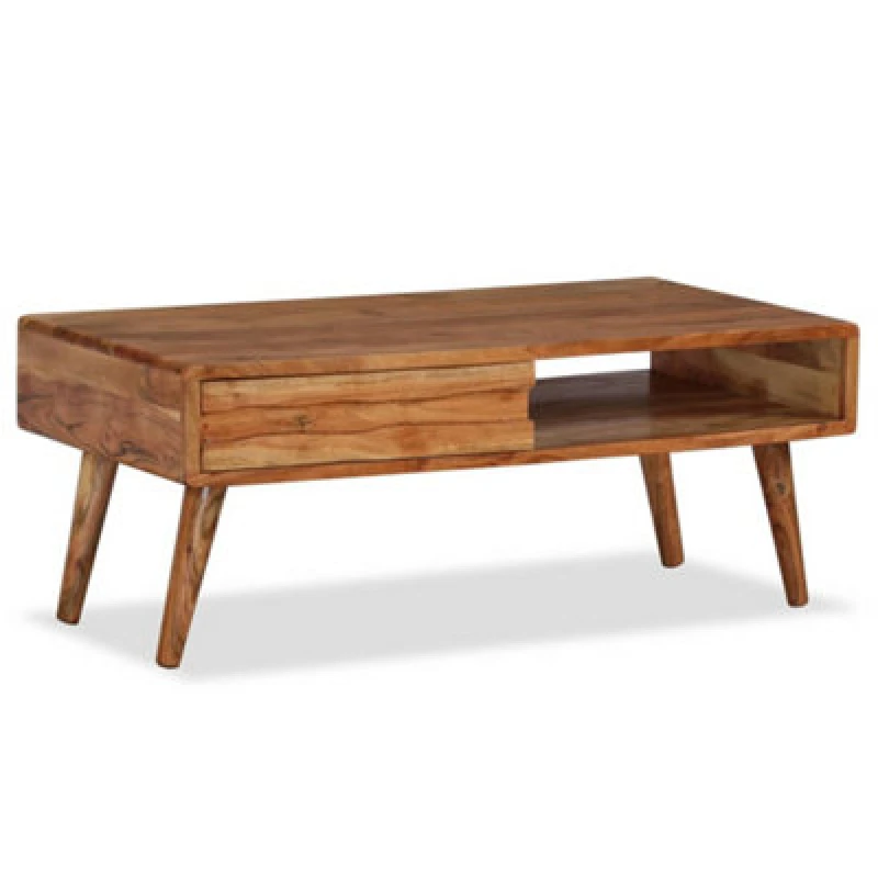 Image of Vidaxl Coffee Table Solid Wood With Carved Drawer 100X50X40 Cm