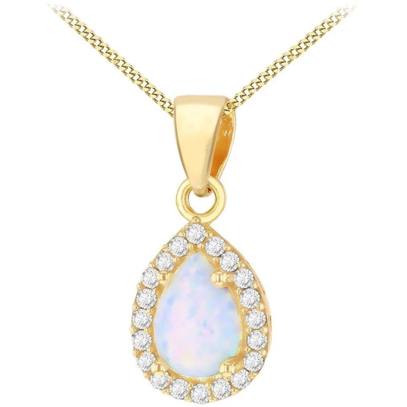 Image of Be You 9ct Gold Teardrop Halo Opal with CZ Necklace Yellow Gold female 18in
