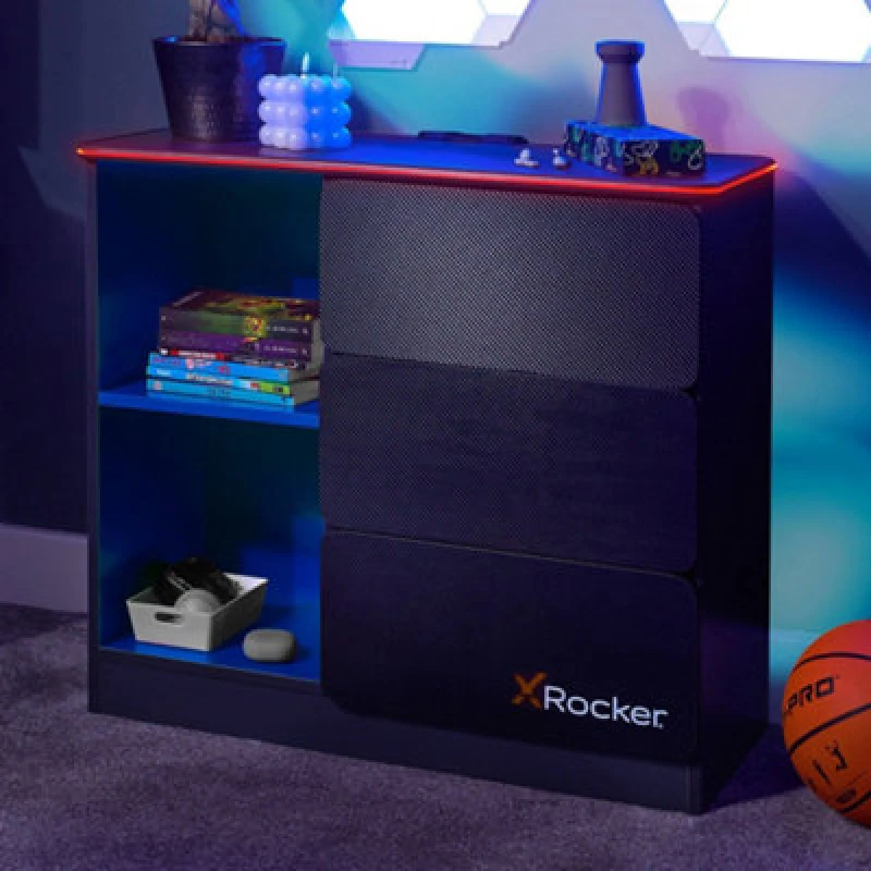 Image of X Rocker Black Carbon Tek Chest of Drawers With Neo Fibre LED Blue