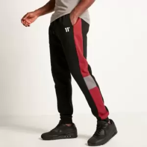 Image of 11 Degrees Cut and Sew Panelled Regular Fit Joggers - Black/Pomegranate/Charcoal - S
